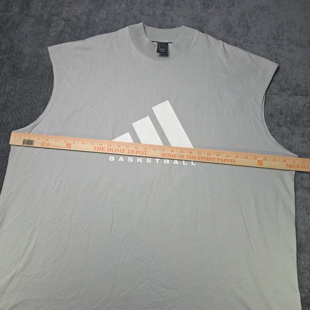 Adidas Basketball Sleeveless T Shirt Mens XL Metallic Gray Athletic Cutoff Top